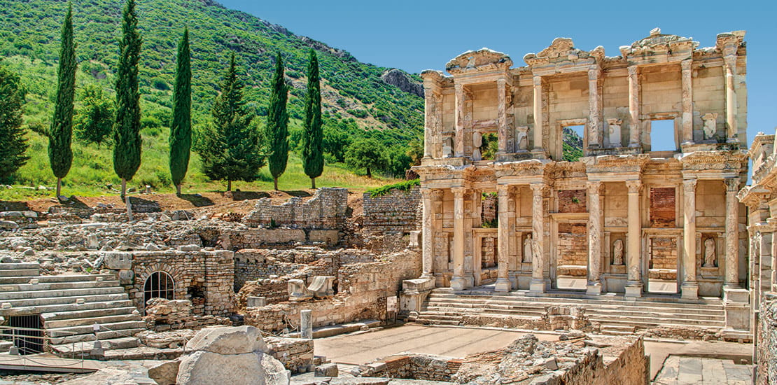 The ancient Roman ruins of the Library of Celsus in Ephesus, Turkey